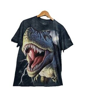 The Mountain “Lightning Rex” Dinosaur Tshirt Jerry Lafaro Gray M - Logoed Sleeve